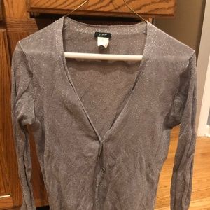 J. Crew Metallic Silver V Neck Cardigan Small S